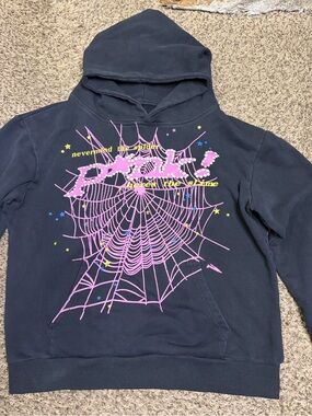 Sp5der Hoodie with black and Pink Spiderweb Graphic